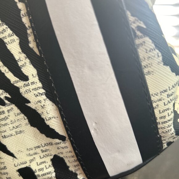 L.A.M.B. by Gwen Stefani Mandalay Newsprint Zebra Drawstring Leather Bucket Hobo - Picture 3 of 6